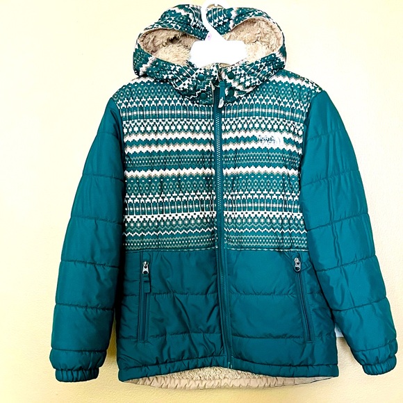 The North Face Other - THE NORTH FACE  Little Boy Reversible Jacket Size 10  Medium Grey white and Brow